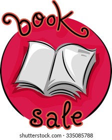 Ilustración de iconos con un libro abierto con las palabras venta del libro escrito a su alrededor