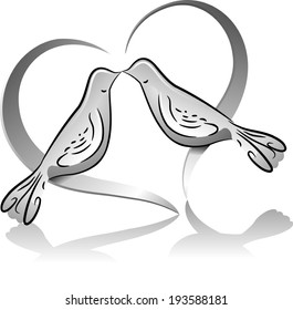 Icon Illustration Featuring the Outlines of a Dove Couple Drawn in Black and White