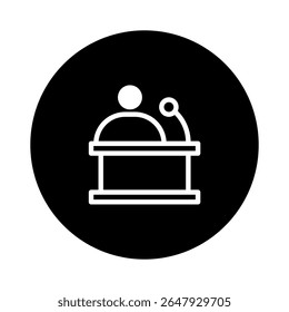 Icon illustration featuring a person giving speech or presentation at podium showcasing public speaking