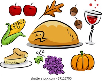 Icon Illustration Featuring Thanksgiving Related Items