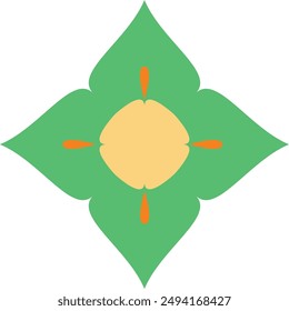 icon illustration of a flower shape with four corners like green petals and pollen in the middle. 4 petal flower vector icon