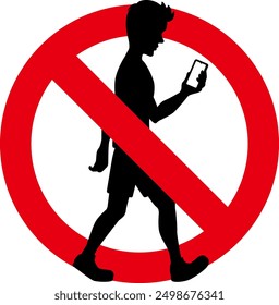 The icon illustration forbidding walking while using smartphone
