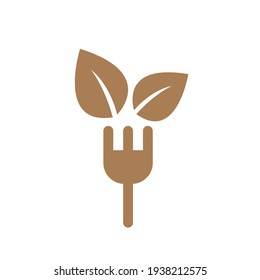 Icon illustration of a fork with vegetarian leaves