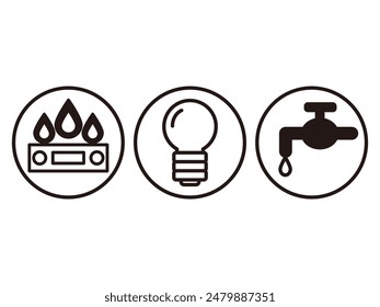 Icon illustration of gas, electricity, and water images