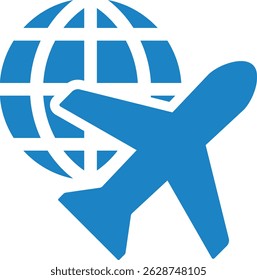 Icon illustration of globe and airplane sign