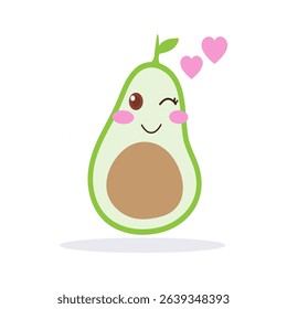 An icon or illustration of half an avocado with a smooth, creamy green interior and a visible brown seed at the center. Surrounding the avocado are small heart-shaped decorations