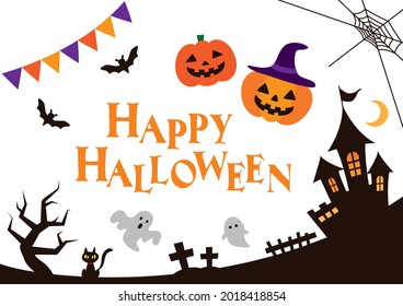 Icon illustration for Halloween drawn with a simple touch of three colors of black, orange and purple