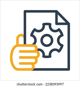 Icon illustration of a hand holding a work document. Offer job information, work guide information.