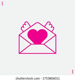 Icon Illustration of Heart letter with angel wings