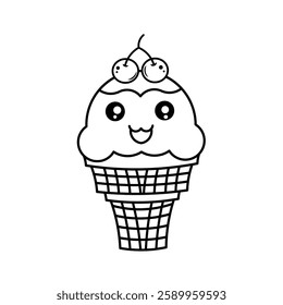 Icon illustration of ice cream with cherry topping with chocolate flavor