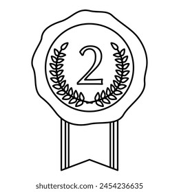 Ilustración de un dibujo de línea de la medalla del segundo lugar con una cinta.