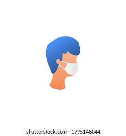 icon illustration male with face mask, to prevent COVID 19 virus, with gradient color, illustration can be used for web, mobile app, etc, illustration can editable with an eps file