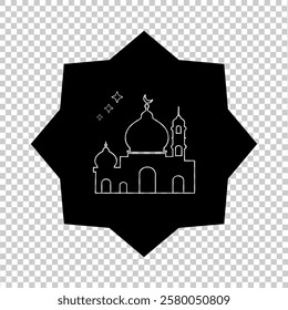 Icon illustration of a mosque vector with a solid black background container 