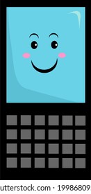 icon illustration old hand phone with happy emotion