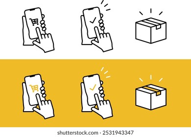 Icon illustration of online shopping using a smartphone.
