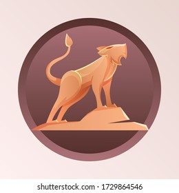 icon illustration the orange mountain lion, standing on a rock like a model, for simple logo vector eps 10