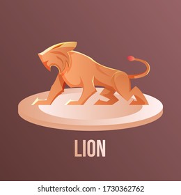 icon illustration the orange mountain lion, standing on a rock like a model, for simple logo vector eps. animation Seamless loop, circus animal or tample from wood, can use for website icon or poster