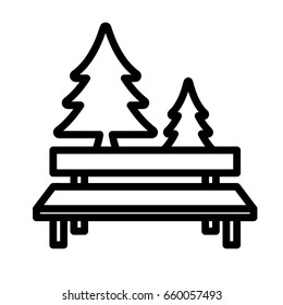 Icon illustration for park bench, visualized with outline design style.