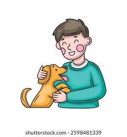 Icon illustration people playing with dog. Vector design