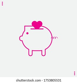 Icon Illustration of Pig shaped piggy bank With cute hearts