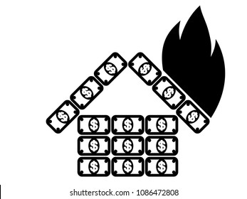 Icon Illustration Representing Financial Crisis and Housing Market. 

Simplistic Vector Illustration Concept.