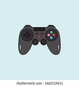 Icon illustration of a retro game controller with colored buttons for a game console on the background