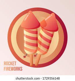 Symbol Illustration Raketenfeuer, der gleiten wird. Feuerwerk auf Veranstaltungsfestival, süßes Retro-Design-Logo für Plakat oder Landungsseite 