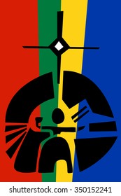 Icon illustration of Saami sun deity over flag colors