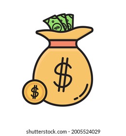 ilustración de icono de un saco de dólares, diseño vectorial