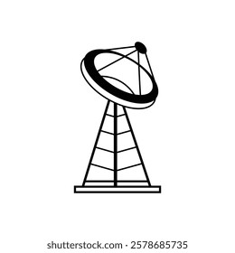 Icon illustration for satellite signal receiving antenna. Radars Vector Art. Tv Antenna. Transmission Line