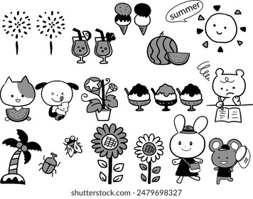 Icon illustration set of animals spending summer