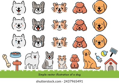 Conjunto de ilustración de icono con expresiones faciales de mascota de perro lindo (feliz, triste, enojado) _fondo blanco