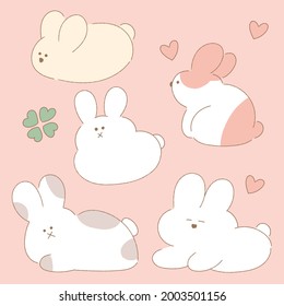 Icon illustration set of cute pluffy rabbits