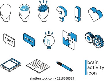 Icon illustration set imagining brain activity