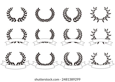 Icon illustration set of laurel wreath and ribbon