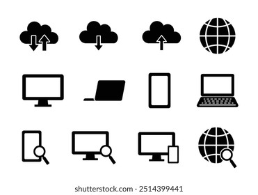 Icon illustration set related to computers, smartphones, and data