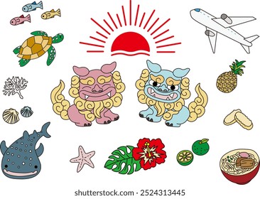 Icon illustration set related to Okinawa, Japan