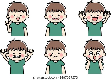 Icon illustration set of various facial expressions of boy