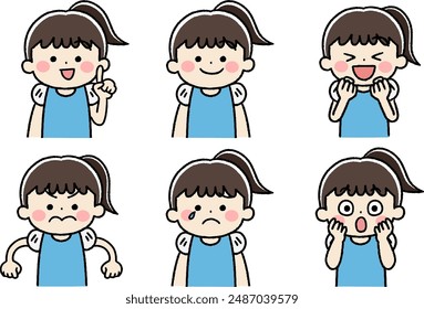 Icon illustration set of various facial expressions of girl