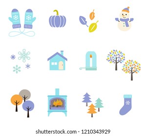Icon illustration set in winter