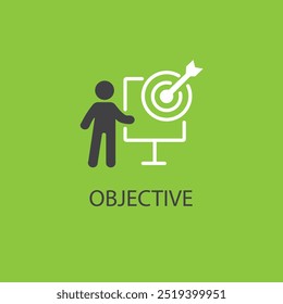 Icon illustration showing a businessman making a presentation about business objectives