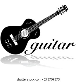 Icon illustration showing a classic guitar reflected on a white surface