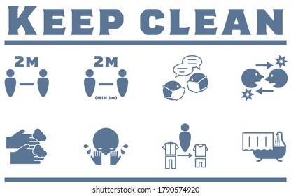 Icon illustration showing hygiene management after returning home