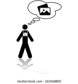 Icon illustration showing a photographer thinking about which pictures to take