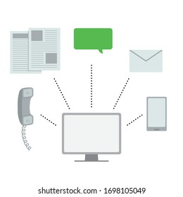 Icon illustration showing tools for working remotely