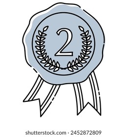 Icon illustration of a silver medal. Dashed outlines, rough silver paint.