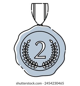 Icon illustration of a silver medal. Dashed outlines, rough silver paint.