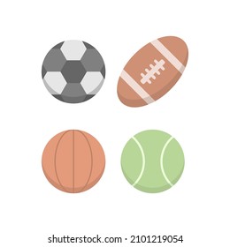 Icon illustration of soccer ball, rugby ball, tennis ball, basketball. things for sport. flat cartoon style. vector design. graphic elements