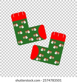 icon illustration of socks with Santa and Christmas reindeer patterns in dark green