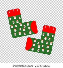 icon illustration of socks with Santa and snowman patterns in dark green